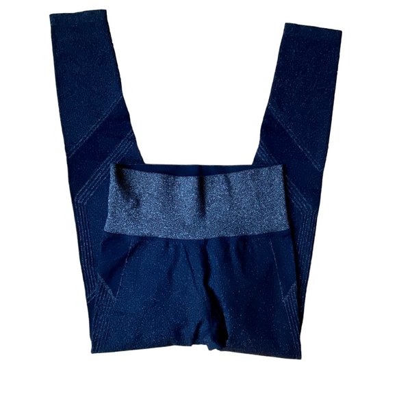 NWOT Athleta Twilight Sparkly Leggings Navy Silver Active Athleisure-M - Picture 2 of 12